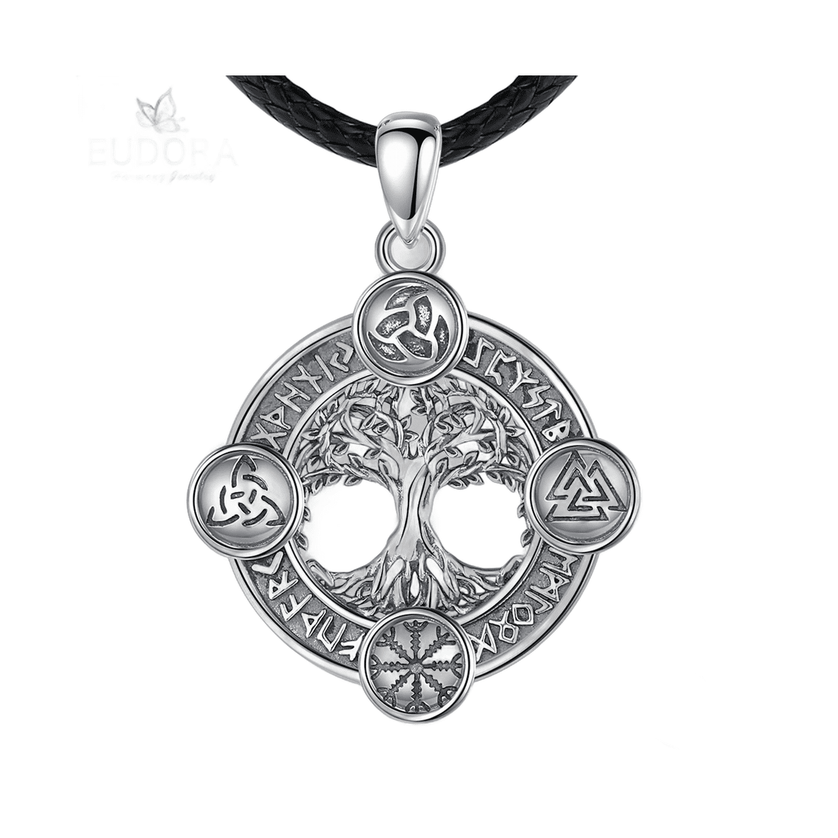Collier Argent Yggdrasil Runes Nordiques