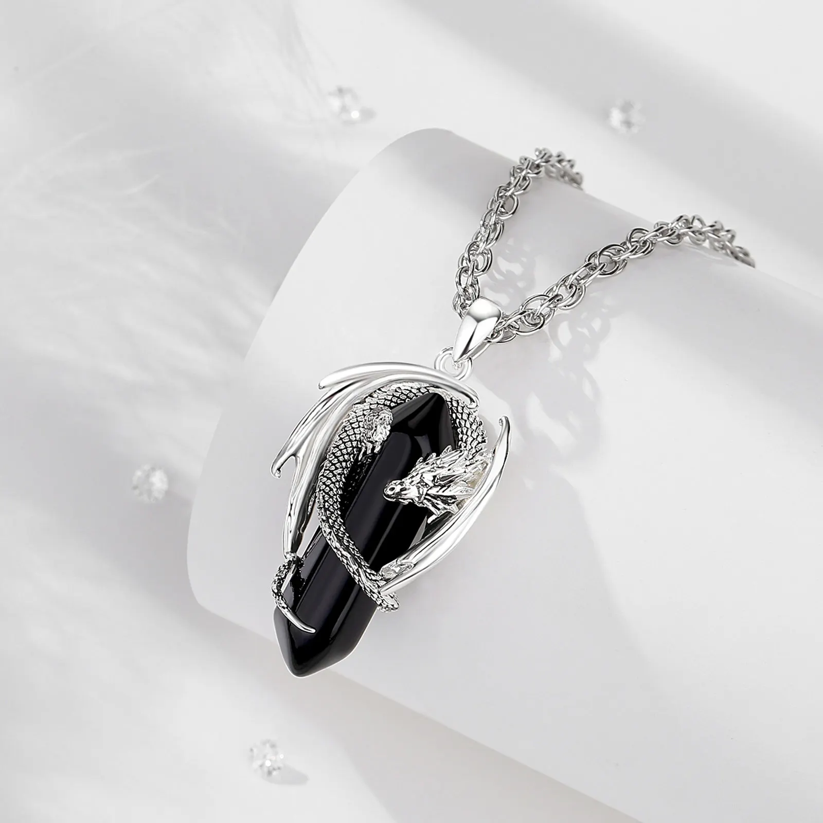 Collier Dragon en Obsidienne Noire, Pendentif Massif et Brut – Image 4