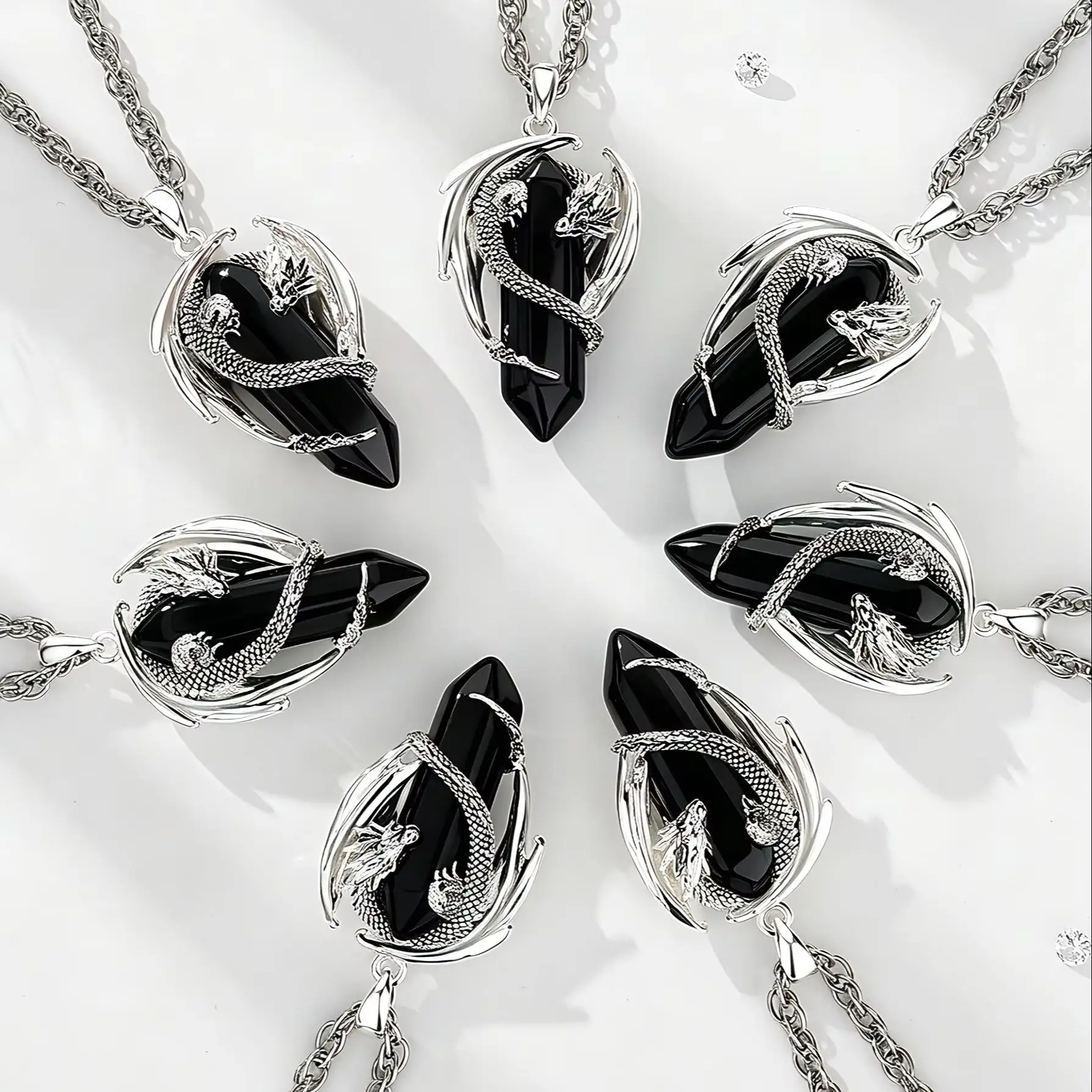 Collier Dragon en Obsidienne Noire, Pendentif Massif et Brut – Image 3