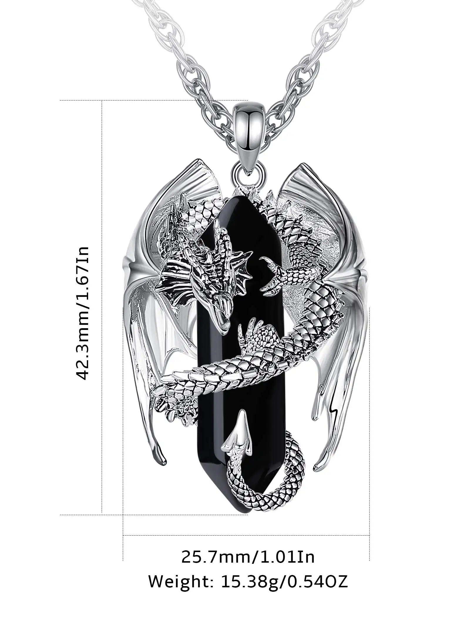 Collier Dragon en Obsidienne, Pendentif Amulette pour Homme – Image 2