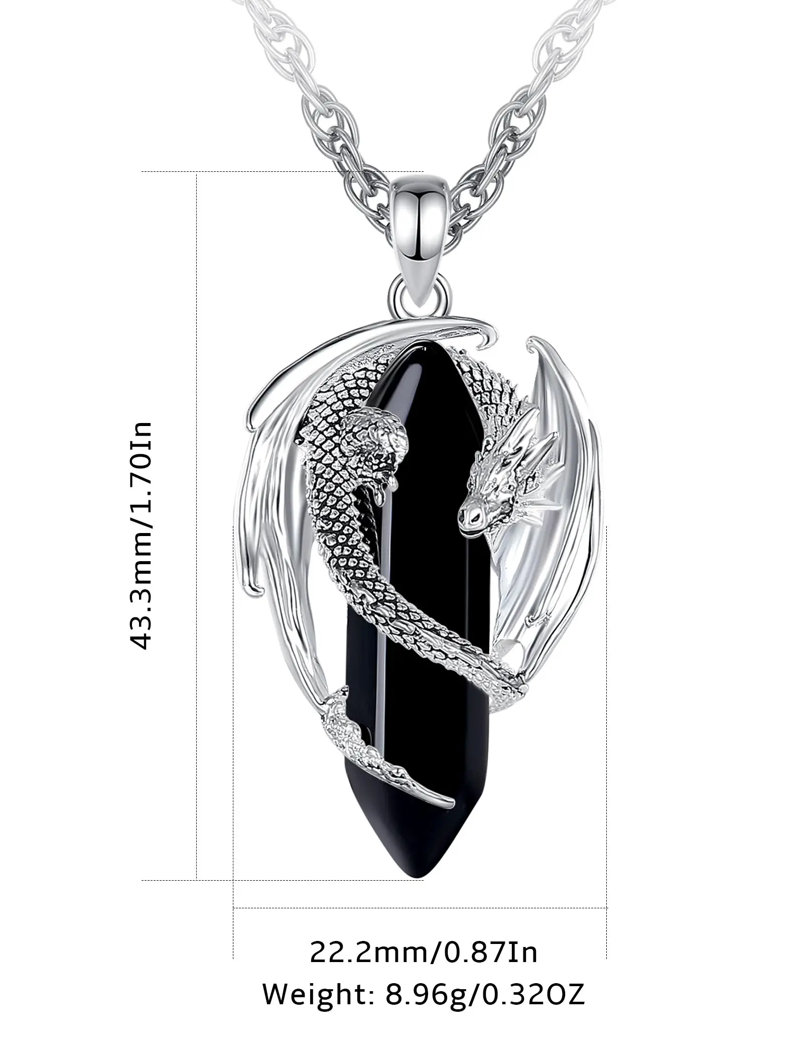 Collier Dragon en Obsidienne Noire, Pendentif Massif et Brut – Image 2