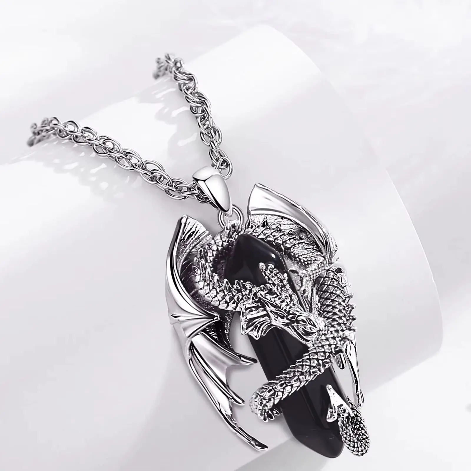 Collier Dragon en Obsidienne, Pendentif Amulette pour Homme – Image 4