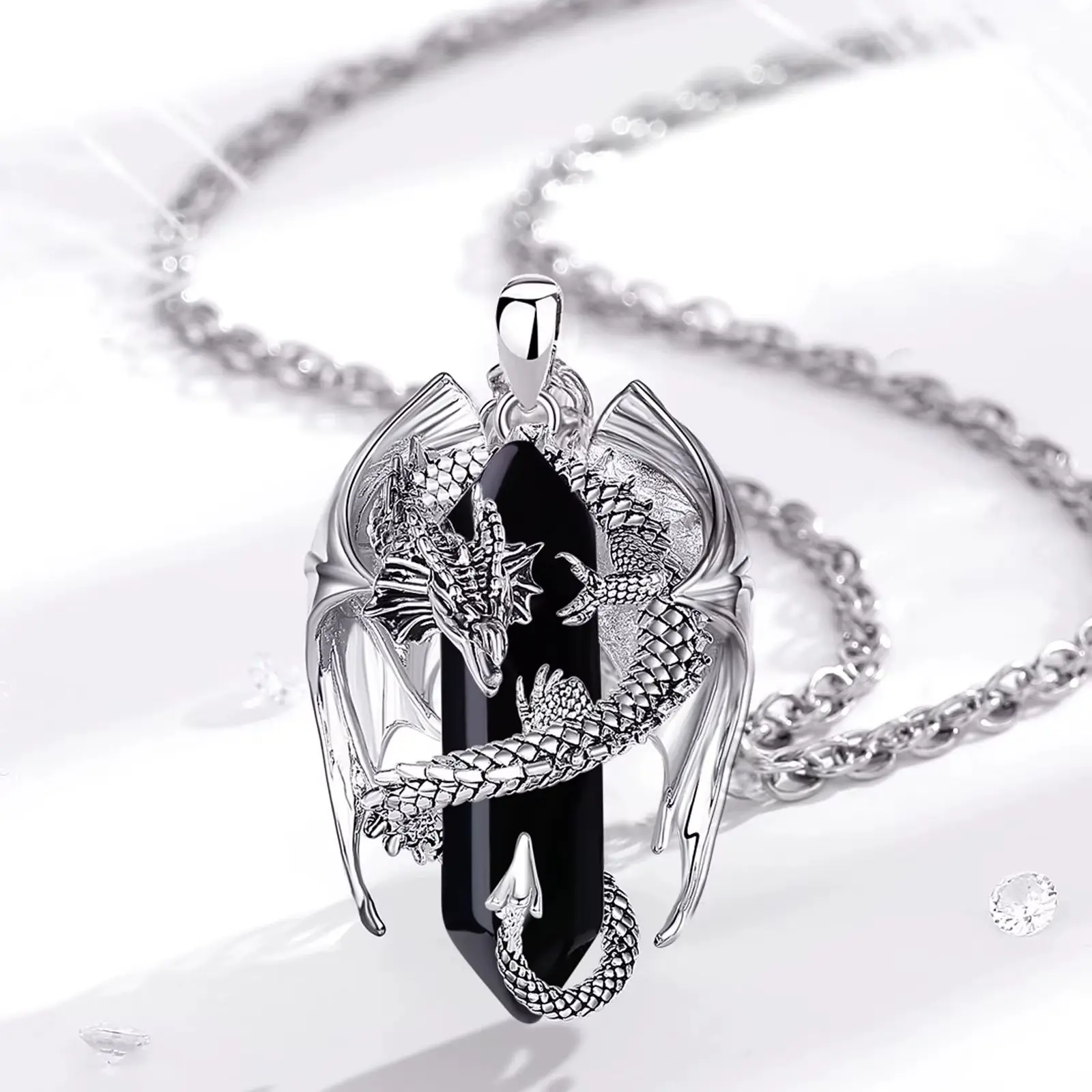 Collier Dragon en Obsidienne, Pendentif Amulette pour Homme – Image 3