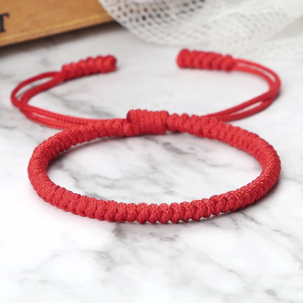 Bracelet tibétain rouge tressé, ajustable pour homme – Image 3