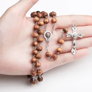 Collier Pendentif Croix Crucifix en Bois Massif