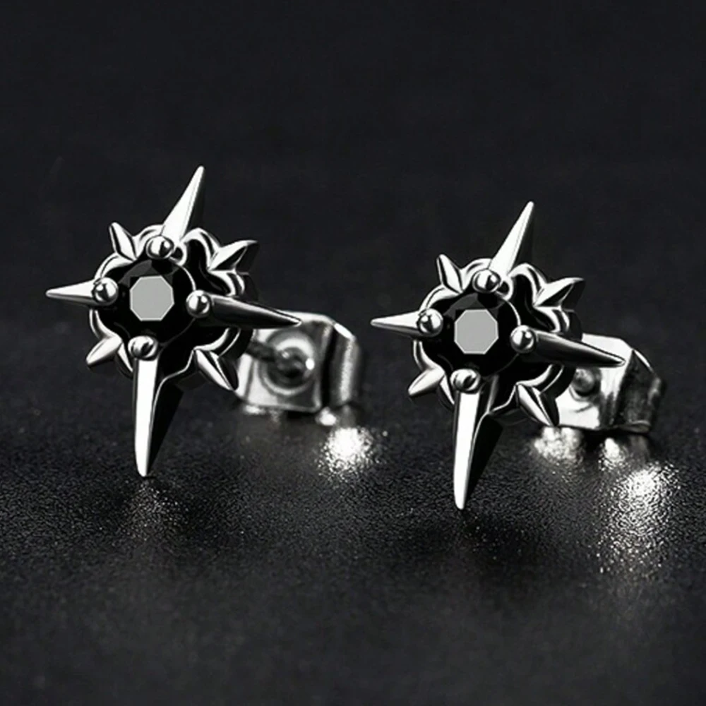 Boucles d'Oreilles Étoile Noire CZ Argent Homme Punk – Image 3