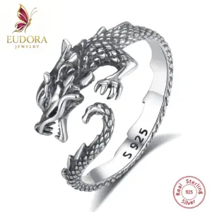 Bague argent sterling dragon viking, style gothique vintage