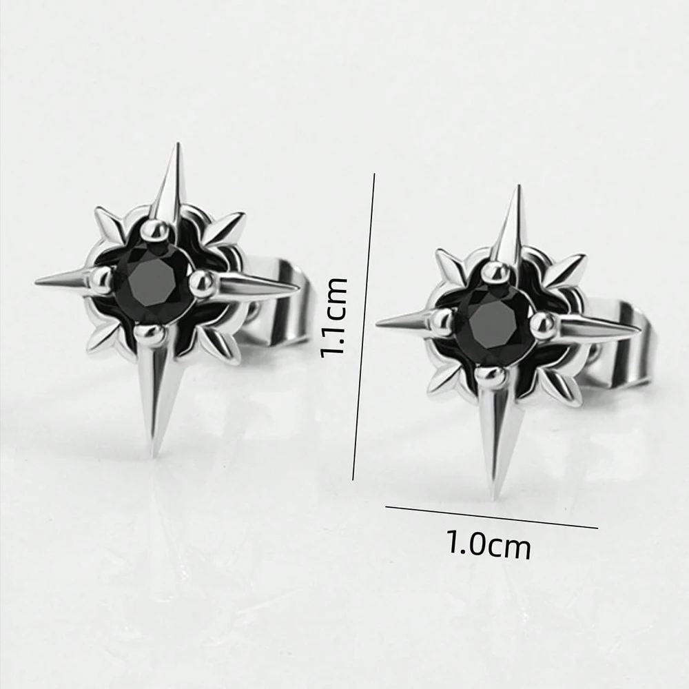 Boucles d'Oreilles Étoile Noire CZ Argent Homme Punk – Image 2