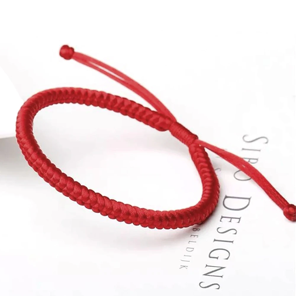 Bracelet tibétain rouge tressé, ajustable pour homme – Image 4
