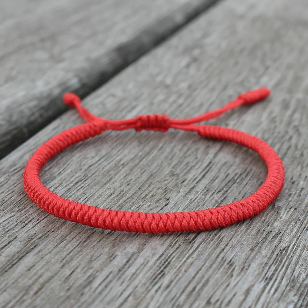 Bracelet tibétain rouge tressé, ajustable pour homme – Image 2