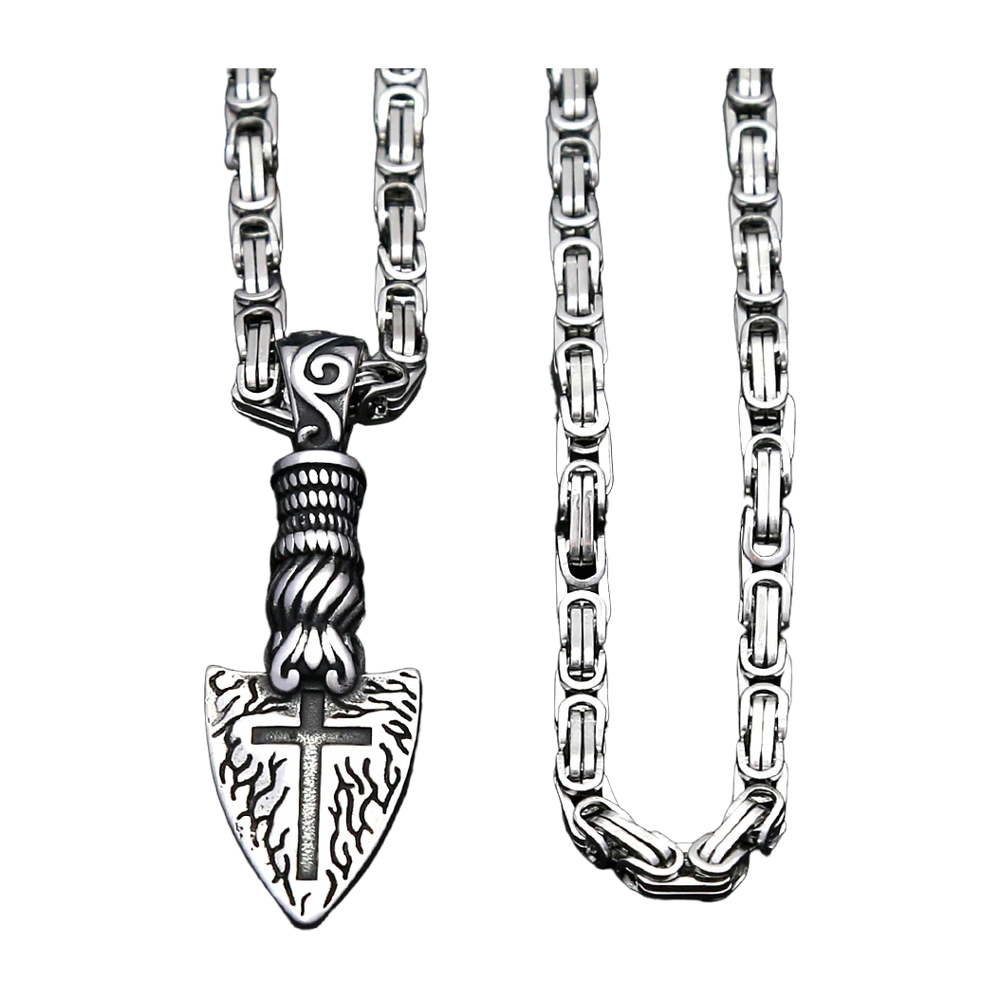 Pendentif viking lance acier 316L runes