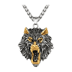 Collier loup Odin acier inoxydable or