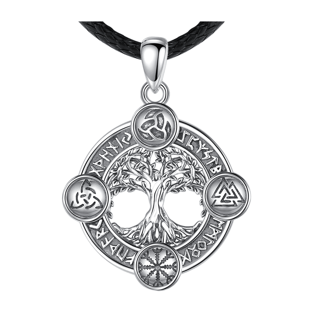 Collier Argent Yggdrasil Runes Nordiques